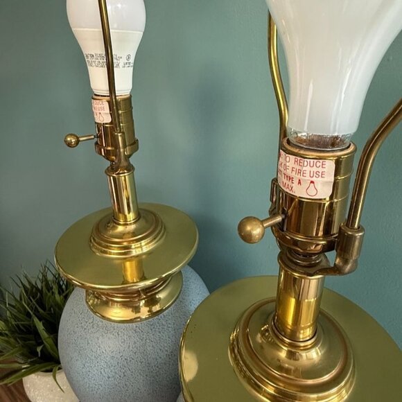 Vintage Ethan Allen Asian Blue Robins Egg & Gold Lamps 3 Way Set Of 2 EUC Works - Picture 6 of 10